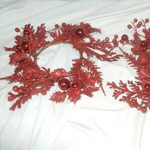 TWO 5"Dia CHRISTMAS RED GLITTER Pillar Candle Accent Centerpiece FREE SHIP